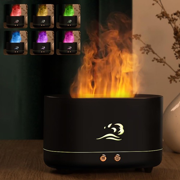 ASANMU Flame Aroma Diffuser, Aroma Diffuser with 7 Flame Effect, Aroma Diffuser, Essential Humidifier for Children, Men, Women, Yoga, Home, Office, Bedroom, Gift for Valentine's Day