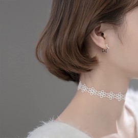 Reffeer Solid 925 Sterling Silver Minimalist Star Hoop Earrings for Women Teen Girls Star Huggie Earrings Hoop (A-Silver)