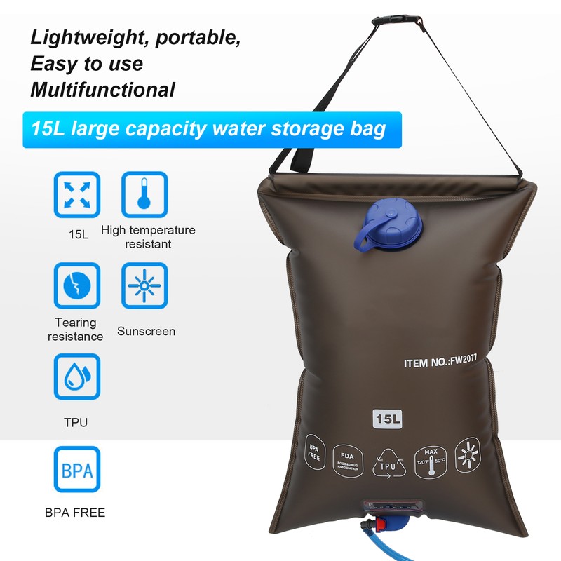 15L Outdoors Foldable Shower Bag with Shower Nozzle for Hiking
