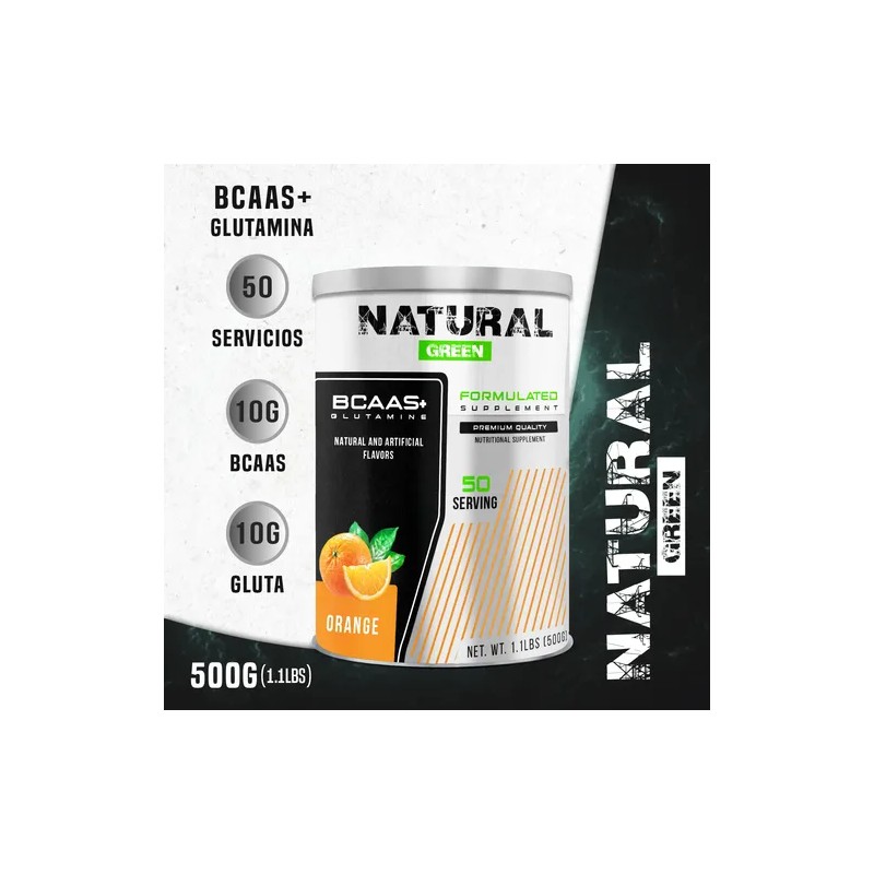 Aminoácidos Bcaas Glutamina 500g Natural Green Naranja