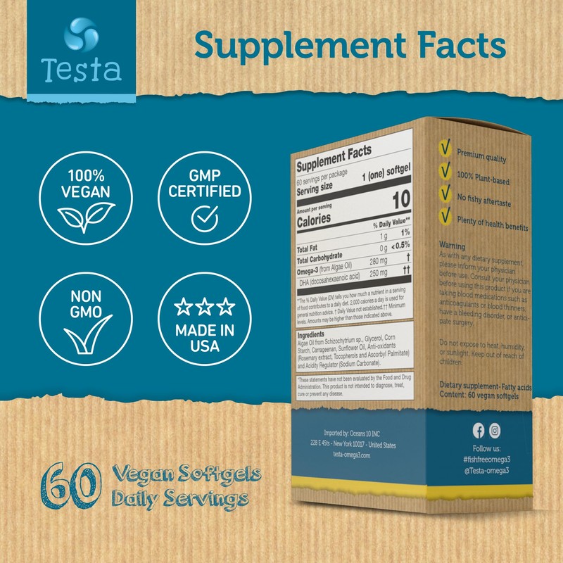 Testa Omega 3 Plant-Based Vegan Omega 3 Supplement - 250mg