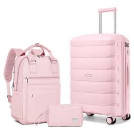 TRIPLAYER Carry On Luggage 22x14x9 Airline Approved, 22 Inch PP Hardshell Luggage Carry-on Suitcase with Spinner Wheels, Carry On Suitcase for Women (Pink)