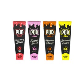 Pop Cones- Cones with a Flavor Burst Pop ( Wraps, Papers, Cones) (All 4 Flavors, King), Red, Yellow, Blue, Orange