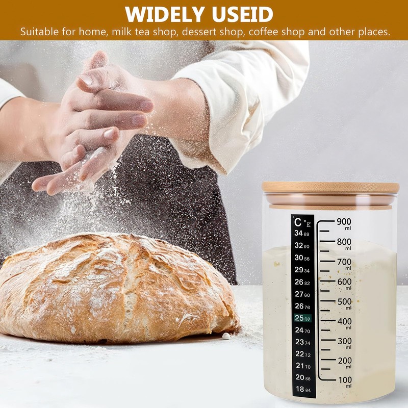 Jasfyee Sourdough Starter Set - 1L Fermentation Jar with Wooden
