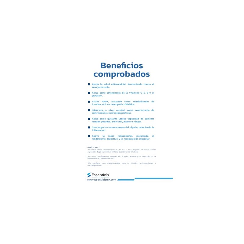 Ácido alfa lipoico R ala 400 mg 60 cápsulas.