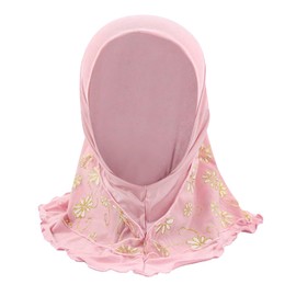 TINAYAUE Little Girl Muslim Hijab Islamic Headscarf Full Cover Turban 1 Piece Prayer Head Scarf with Stitching Floral Lace Mesh Anti-UV Arab Hijab Head Wear for 2-6 Years Old