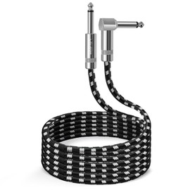 CeMeow Guitar Cable 20ft Right Angle Guitar Amp Cord 1/4 Inch Instrument Cable with Braided Tweed and Anti-Kinking Design,Black White