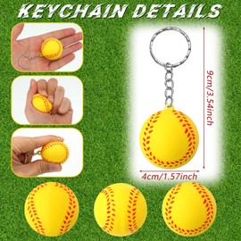 Funtery 24 Pack Softball Keychain Mini Foam Softball Keychain Softball Stress Ball Keychains Softball Gifts for Team Softball Party Favors Party Bag Gift Fillers(Softball)