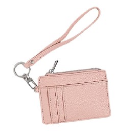 Women's RFID Blocking Slim Card Case with Zipper, Keychain, and Wristlet. Minimalist Card Holder Pocket Wallet (Pink, One Size)