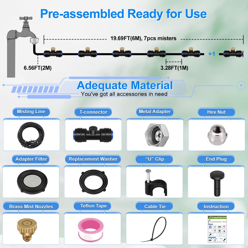 GOXAWEE Misting System, 26FT (8M) Misting Line + 7 Brass