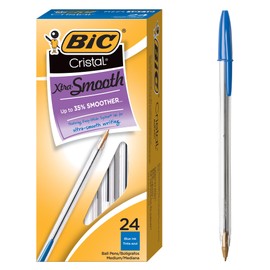 BIC Cristal Xtra Smooth - Bolgrafos de bola azul, punta media (1.0 mm), paquete de 24 unidades, bolgrafos de bola extra suaves y confiables           