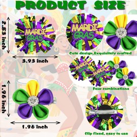 2 Pairs Mardi Gras Hair Bows for Women, Fleur De Lis Hair Clip Sequin Fat Tuesday Carnival Hair Accessories for Mardi Gras Parade Supplies