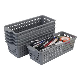 Yarebest Slim Storage Basket Bins, 6 Pack Grey Plastic Baskets