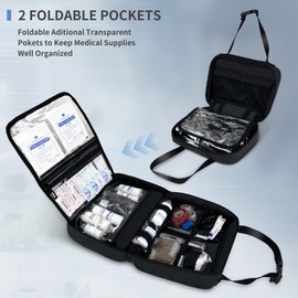 Portable First Aid Bag, Empty Emergency Trauma Kit with Reflective Strips, Multi-Compartment Medical Organizer for Travel, Camping, Car, Outdoor and Home, Bag ONLY (Black)