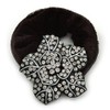 Black Tone Diamante 'Flower' Pony Tail Black Hair Scrunchie -