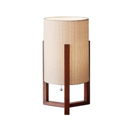 Adesso Quinn Table Lantern - Walnut Birch Wood & Natural Linen Shade – Perfect Nightstand, End Table, and Desk Lamp