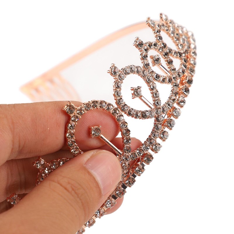 2 Sets Bridal Sash Rhinestone Tiara Kit Shiny Rose Gold
