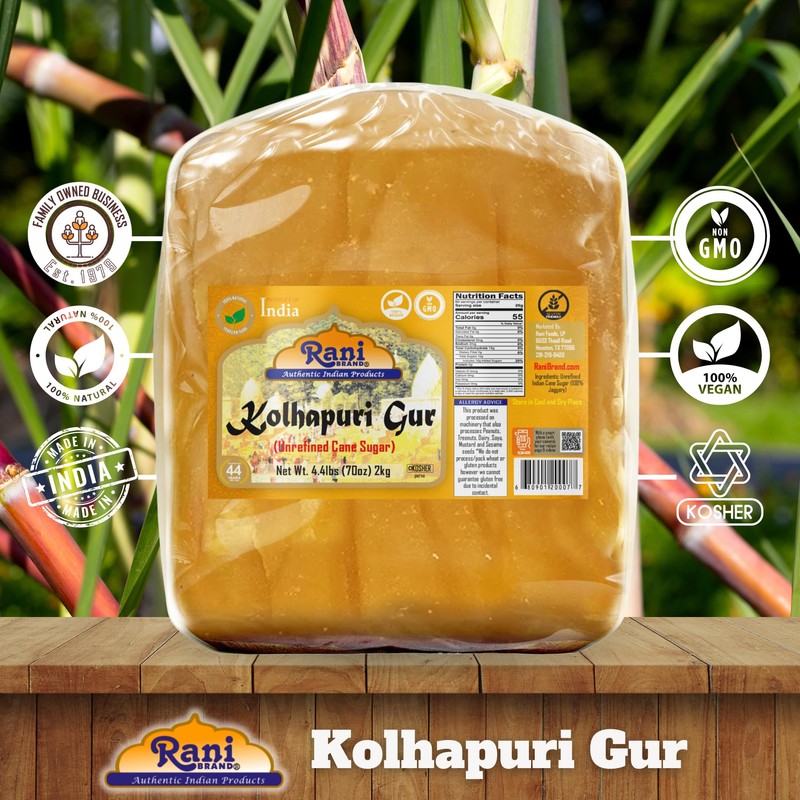 Rani Kolhapuri Gur (Jaggery) 70oz (4.4lbs) 2kg ~ Unrefined Cane