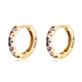 Silber Ohrringe für damen 925 mit farbigen Zirkonen. Creolen aus Silber 925 für Damen oder 18K Gold, ideal als Geschenk zum Muttertag... Ohrringe mädchen. Schmuck damen (Vergoldung)