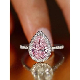 Elegant Water Drop Shaped Rhinestone Decorated Ring Perfect As Gift, Fashion Accessories for Wedding Party, Engagement Gift Jewelry for Women:_Pink_7
