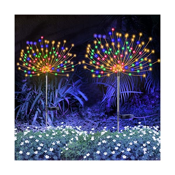 2 PCS Solar Firework Light, Outdoor Solar Garden Decorative Lights 120 LED Powered 40 Copper Wires String DIY Landscape Light for Walkway Pathway Backyard Christmas Decoration Parties (Multi-Color)