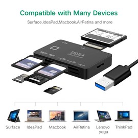 7 in1 USB 3.0 multi Card Reader | Super speed external SD Card Reader| Read 5 Cards Simultaneously | CF Memory Card Adapter for XD,UHS-I CFI,CFII,SDXC,SDHC,Micro SD,Micro SDXC,Micro SDHC,MMC,MS etc.