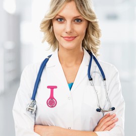 OIDEA Silicone Nurse Watch Brooch: Drak Pink Luminous Nurse Watch Clip On Fob Watch Lapel Quartz Watch Hanging Pocket Badge Watches with Second Hand for Doctor Nurse