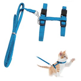Cat Harness, Escape Proof, Cat Lead, Adjustable Cat Harness 20-35 cm, Cat Harness for Walking, Nylon Cat Lead, Comfortable, for Small Cats, Rabbits and Dogs (Blue)