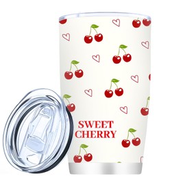 Stainless Travel Tumbler & Multi- Purpose Flask, with Lid Leakproof & Double Walled - Great for Hot & Cold Drinks 20oz (Cherry)