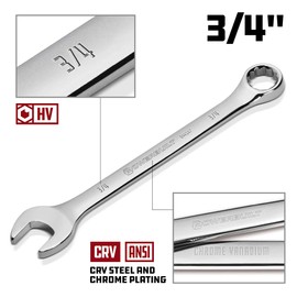 Powerbuilt 3/4-inch SAE Combination Wrench, 12 Point Double Ended Box and Open End, 15 Degree Offset Polished 644147