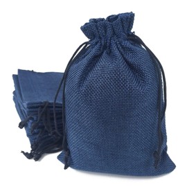 Gold Fortune Burlap Bags with Drawstring Gift Jute bags Included Cotton Lining (Navy, 17X23CM)