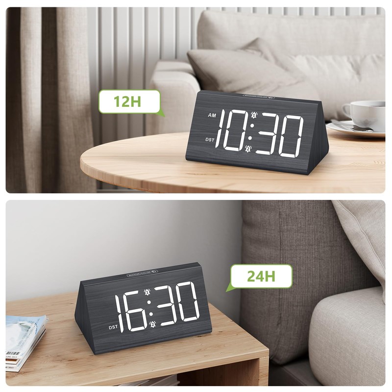 KeeKit Wooden Digital Alarm Clock, Large Display LED Clock with