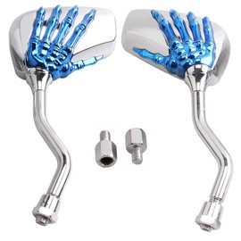 AULESSE 1 Pair Left Right Universal Motorcycle Scooter Chrome Skull Hands Claw Side Rear View Mirrors for Motorcycles, E-Bikes with 8mm or 10mm Screws (Blue)