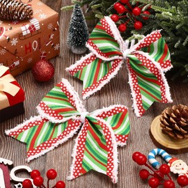Fvviia 12 Pcs Christmas Bows Decorations 6 Inch Large Christmas Tree Bows Red Green Wreaths Ornaments Bows for Xmas Garland DIY Home Indoor Outdoor Party Decor