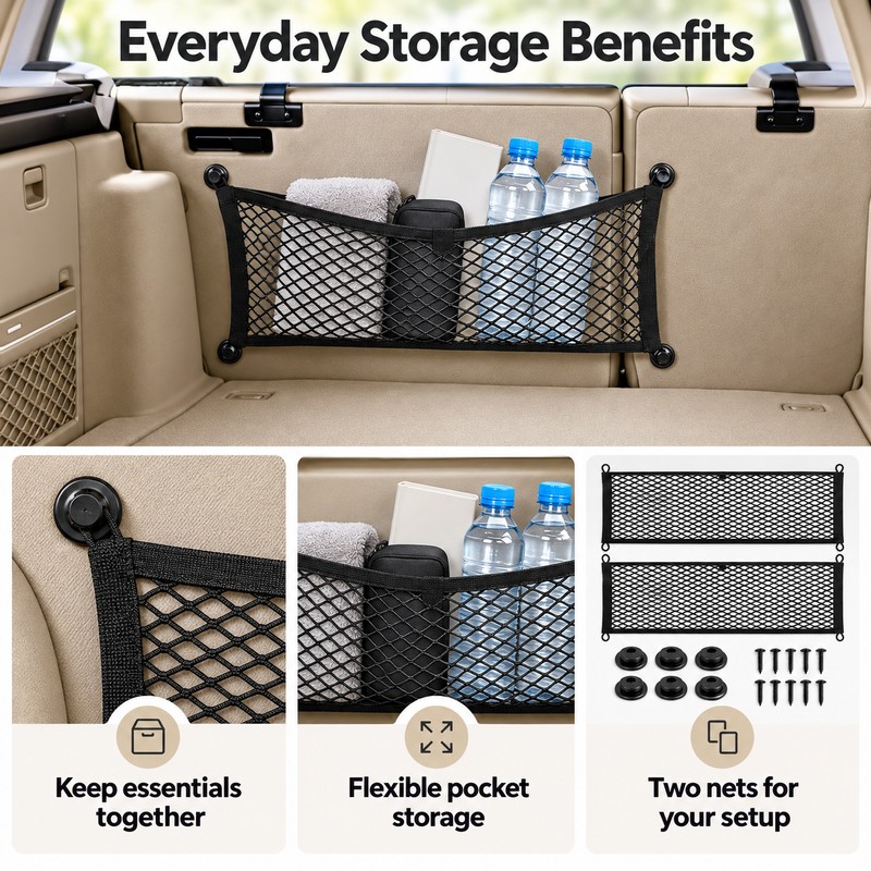 2-Pack Stretchable Car Trunk Cargo Nets for Vehicle Storage –