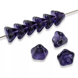 Hackberry Creek 25 Deep Violet Purple Czech Glass Bell Flower Beads - 6x8mm - DIY Jewelry