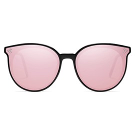 SOJOS Classic Trendy Round Sunglasses Womens Mens Oversized Large Shades UV400 Vacation Sunnies SJ2068, Black/Pink Mirrored