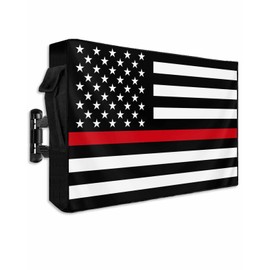 LBCASA American Flag Outdoor TV Cover 48 to 50 Inch Weatherproof, US Flag 600D Oxford TV Covers with Waterproof Zipper, Red Black Stripes Outside Flat TV Screen Protector Size 48" W x 30" H x 4.5" D