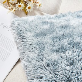 NordECO HOME Decorative Cushion Covers, Cuddly, Fluffy, Soft, Plush, Artificial Fur Sofa Cushion Covers, Grey Ombre, 50 x 50 cm, Set of 2