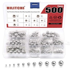 Hilitchi 500 Pcs 11 Size SAE Precision Bearing Steel Ball Assortment Loose Bicycle Bearing Balls 3/32” 1/8" 5/32" 3/16" 7/32" 1/4" 9/32” 5/16” 11/32” 3/8” and 13/32” with Storage Box