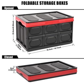 28L-Black Plastic Storage Crates, Pack of 2 Collapsible Plastic Crates Bins Basket, Stackable Plastic Storage Boxes Container with Lid for Car Home Office Kitchen Clothes Shoes Grocery Toys Books