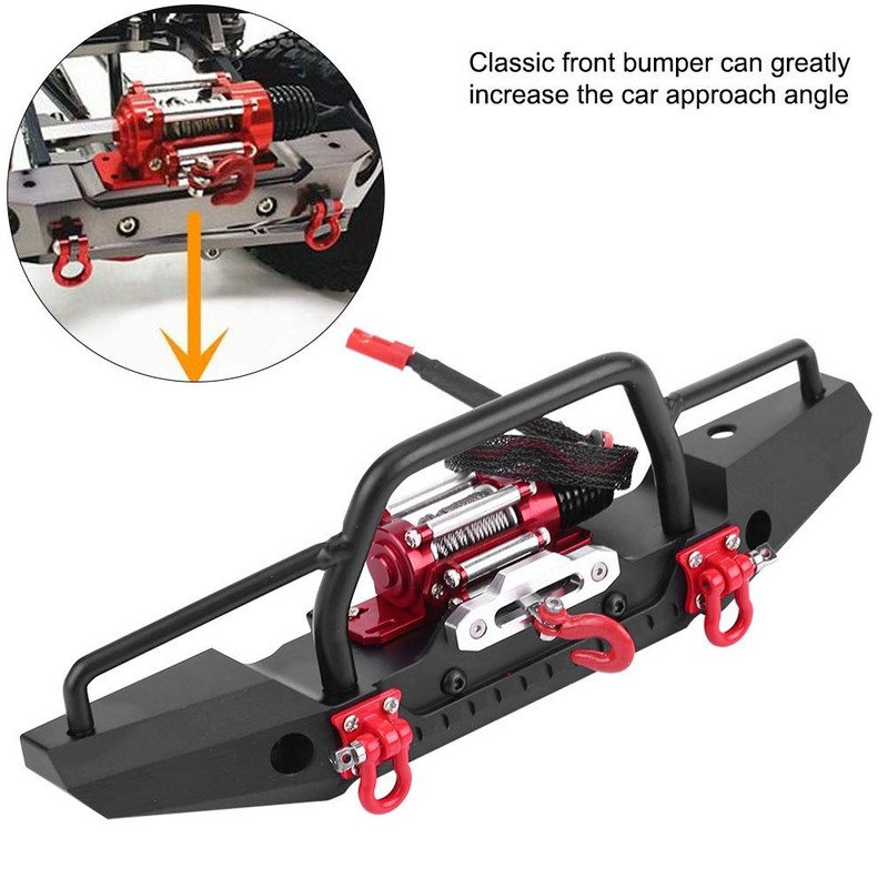 Front Bumper, RC Crawler Aluminum Bumper Mount with Winch, LED
