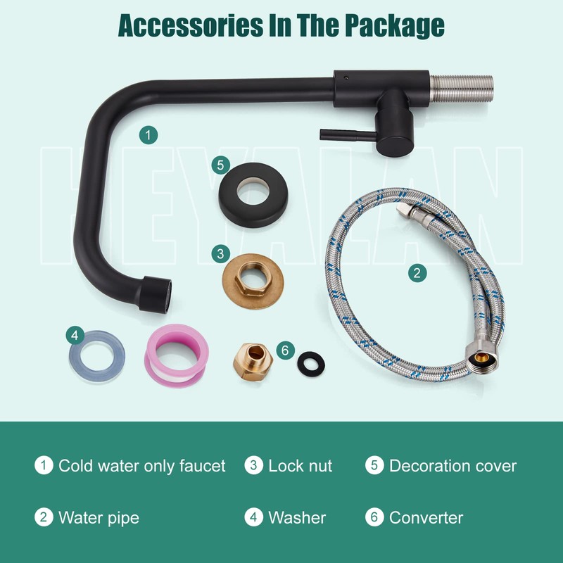 Heyalan Matte Black Faucet Cold Water Only Single Lever Handle
