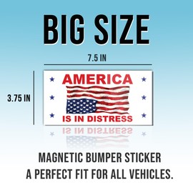 Magnetic America is in Distress Sticker Upside Down US Flag American Magnet White, Indoor and Outdoor Use, for Bumper, Refrigerator, Cruise Door, Car, Truck 7.5x3.75in