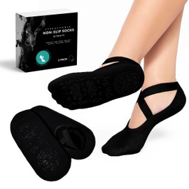 Maria-M Yoga Socks for Women, Non-Slip Grip & Grip Straps, Socks for Pilates, Yoga, Pure Barre, Ballet, Dance, Home, Trampoline, Workout One Size (Black)