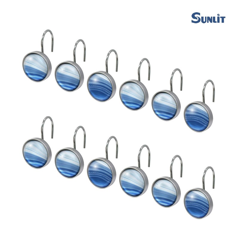 Sunlit Round Crystal Glass Decorative Shower Curtain Hooks, Rust Proof
