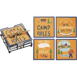 Primitives by Kathy LOL Stone Coasters, Set of 4, Camp Rules, 4 Count