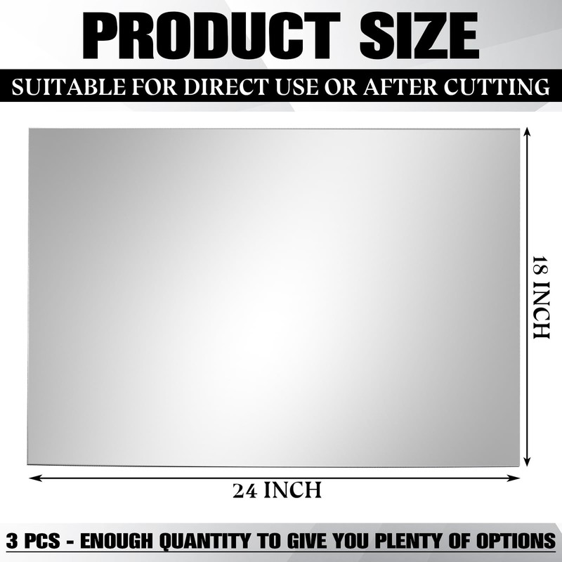 Yookeer 3 Pcs Two Way Mirror Glass, 18x24x0.04 Inch Acrylic