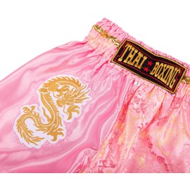 MUAY NATION Dragon Muay Thai Shorts for Kids (US, Age, 9 Years, 12 Years, Pink)