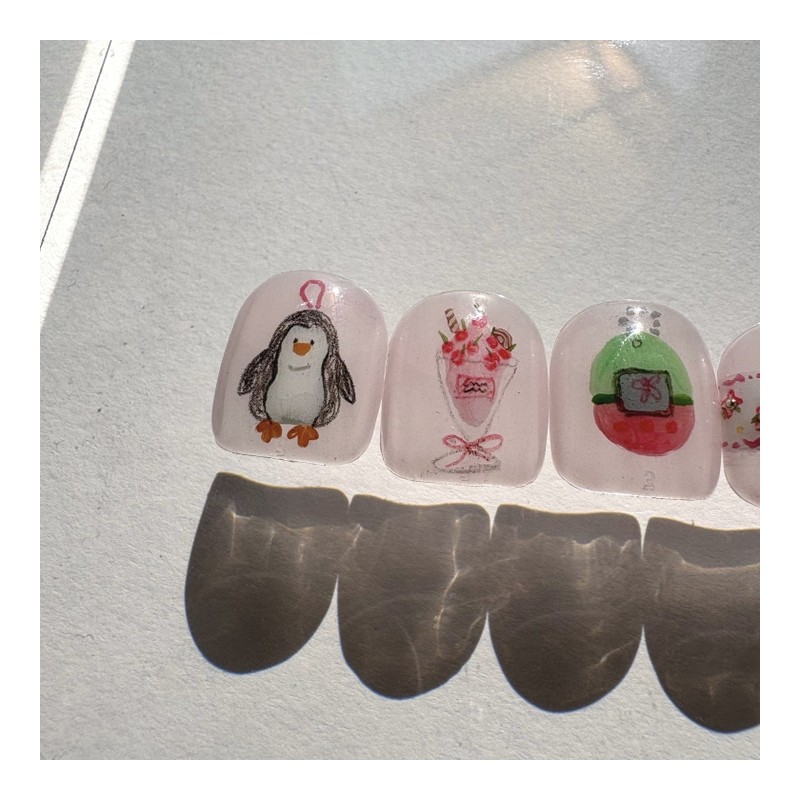 [Ar] Hello penguin handmade nail tip drawing nail art specialist